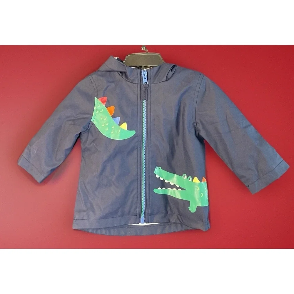 New Little Me Baby Boy Navy Alligator Raincoat Jacket Hood Size 12M 12 Months‎
